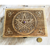 Houten opbergkistje Pentagram - Tripple moon - Triquetra | Naturel | 175x125x65 mm | Mooi&Magisch